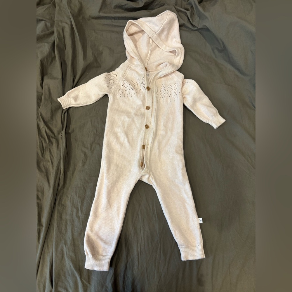 Carter's Cream organic cotton Knit Hooded Footie (READ DESCRIPTION)